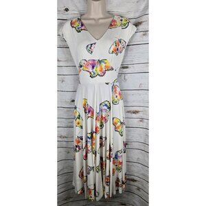 Frock Shop Retro Butterfly Knit Midi Dress M Fit & Flare Pin Up cotton Blend